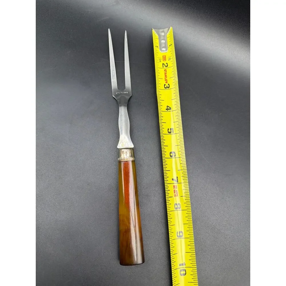 Vintage MCM Carving Fork Bakelite Handle Stainless Meat Serving Fork Mid Century